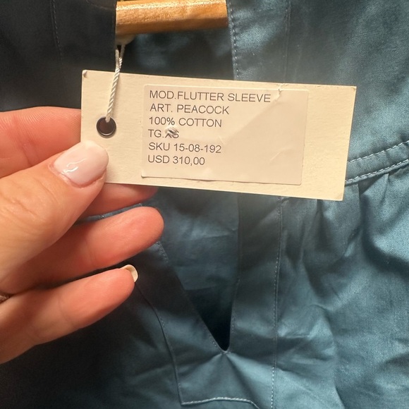 Blue Shirt with Mock Neck and Flutter Sleeves - Picture 2 of 6